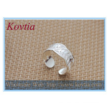 Fashion alibaba jewelry adjustable engraved leaf shape sterling silver ring